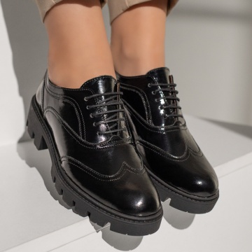 Pantofi casual dama negri cu aspect lucios din Piele naturala MOD03551, 3, modlet.ro