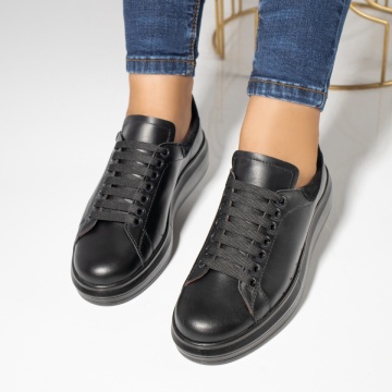 Pantofi casual dama negri cu siret din Piele naturala MOD03628, 4, modlet.ro