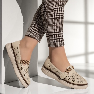 Pantofi casual dama perforati cu scai bej MOD13263, 4, modlet.ro