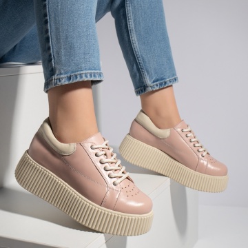 Pantofi casual dama roz cu talpa groasa din Piele naturala MOD12740, 3, modlet.ro