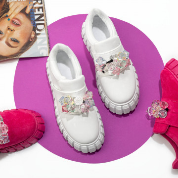 Pantofi casual dama roz suede cu pietre aplicate MOD10131, 4, modlet.ro