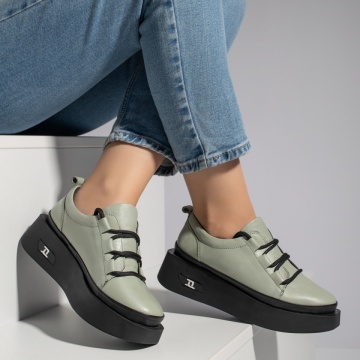Pantofi casual dama verde deschis din Piele naturala MOD11125, 4, modlet.ro