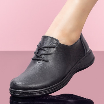 Pantofi casual din Piele naturala negri dama cu siret si talpa joasa ZEF06739, 4, zeforia.ro