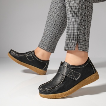 Pantofi casual negri dama cu talpa joasa din Piele naturala MOD06086, 3, modlet.ro