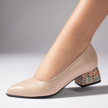 Pantofi cu toc dama bej din Piele naturala MOD11001, 1, modlet.ro