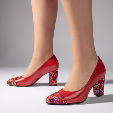 Pantofi cu toc dama rosii cu imprimeu din Piele naturala MOD11002, 4, modlet.ro
