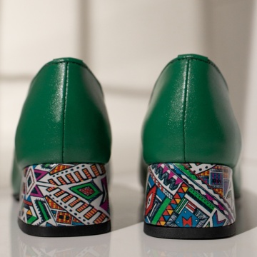 Pantofi cu toc dama si imprimeu verzi din Piele naturala MOD12046, 5, modlet.ro
