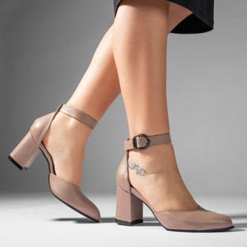 Pantofi cu toc gros dama nude din Piele naturala MOD11062, 4, modlet.ro