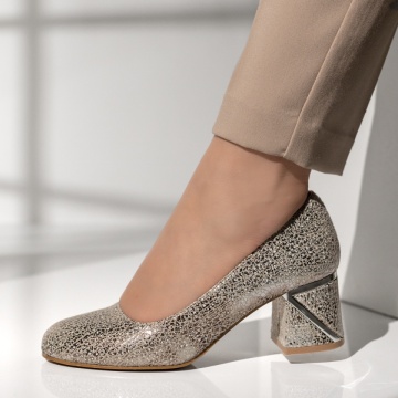 Pantofi cu toc gros dama si print bej MOD14193, 2, modlet.ro