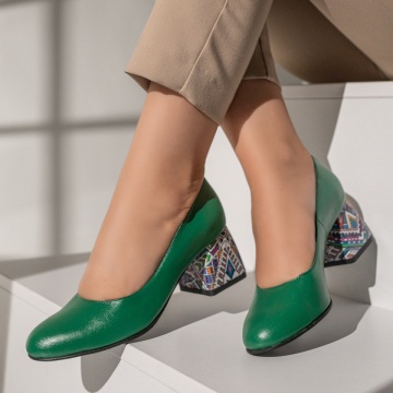 Pantofi cu toc gros dama verzi din Piele naturala MOD12048, 2, modlet.ro