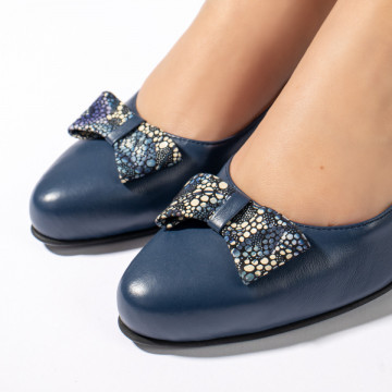 Pantofi cu toc mic albastri inchis dama din Piele naturala MOD11254, 4, modlet.ro