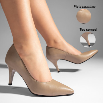 Pantofi cu toc subtire dama gri din Piele naturala MOD11003, 3, modlet.ro