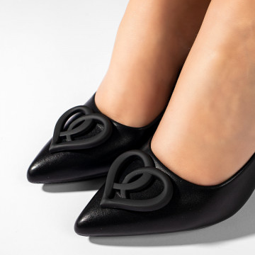 Pantofi cu toc subtire negri cu aplicatii dama MOD10959, 5, modlet.ro