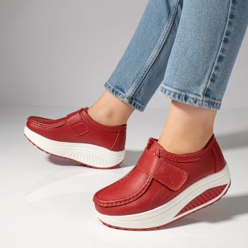 Pantofi dama casual cu platforma rosii din Piele naturala MOD03866, 4, modlet.ro