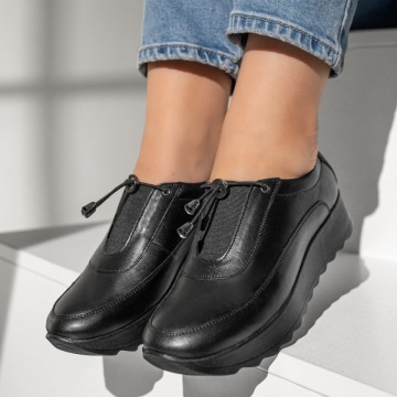 Pantofi dama casual cu siret elastic negri din Piele naturala MOD00300, 3, modlet.ro