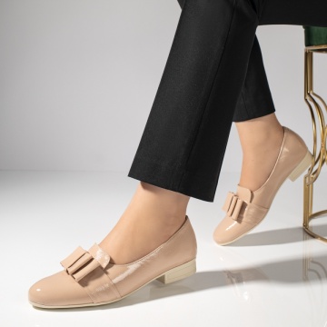 Pantofi dama cu funda bej lacuiti din Piele naturala MOD06411, 4, modlet.ro