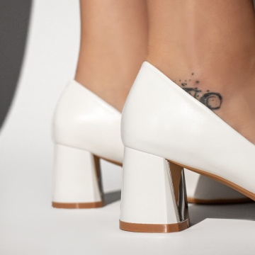 Pantofi dama cu toc gros albi MOD13376, 2, modlet.ro