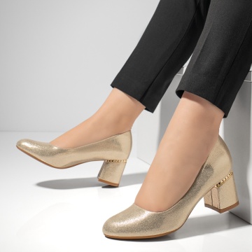 Pantofi dama cu toc gros aurii MOD05773, 2, modlet.ro