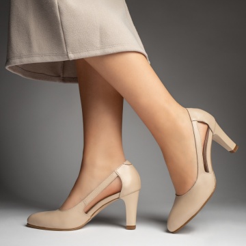Pantofi dama cu toc gros bej cu imprimeu din Piele naturala ZEF13129, 1, zeforia.ro