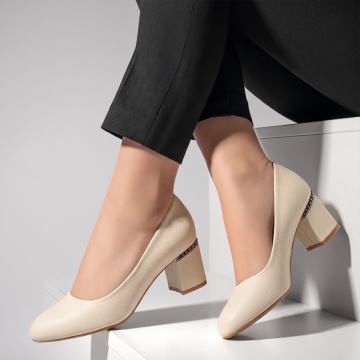 Pantofi dama cu toc gros bej INA5, 3, modlet.ro