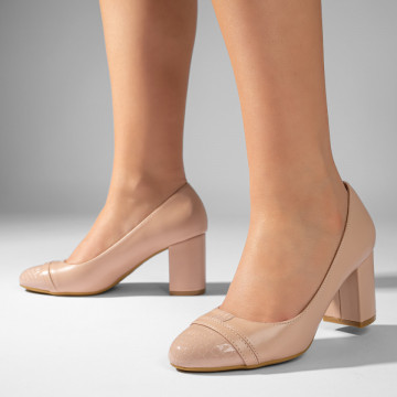 Pantofi dama cu toc gros bej MOD10985, 4, modlet.ro