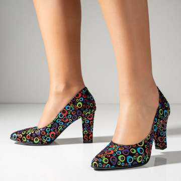 Pantofi dama cu toc gros multicolor suede din Piele naturala MOD10220, 4, modlet.ro