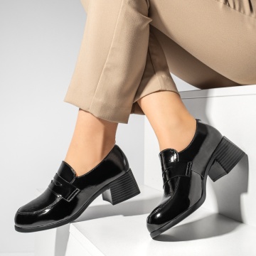 Pantofi dama cu toc gros negri cu aspect lacuit MOD13008, 3, modlet.ro