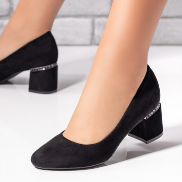 Pantofi dama cu toc gros negri suede INA21, 2, modlet.ro