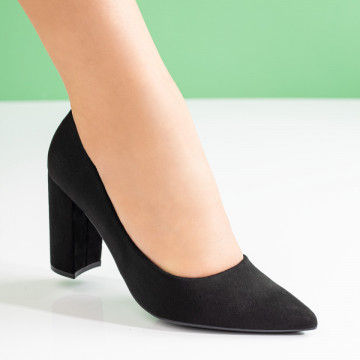 Pantofi dama cu toc gros negri suede MOD08568, 3, modlet.ro