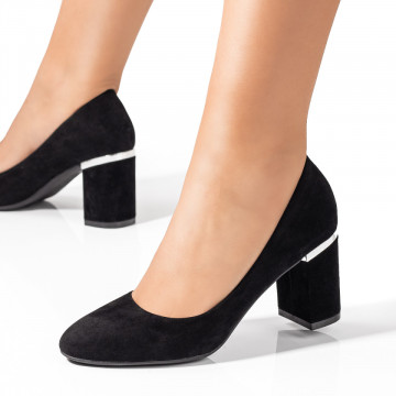 Pantofi dama cu toc gros negri suede MOD09698, 2, modlet.ro