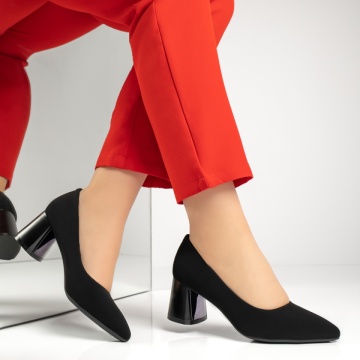 Pantofi dama cu toc gros negru suede MOD13376, 4, modlet.ro
