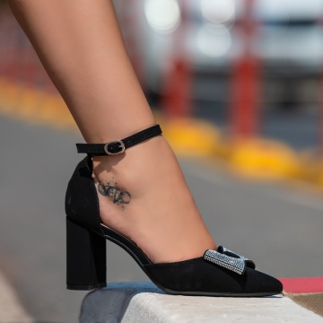 Pantofi dama cu toc gros negru suede MOD13932, 1, modlet.ro