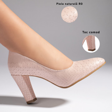 Pantofi dama cu toc gros roz cu imprimeu din Piele naturala MOD10220, 3, modlet.ro
