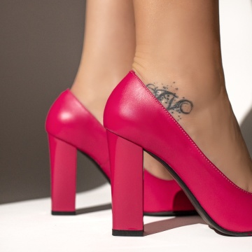 Pantofi dama cu toc gros roz din Piele naturala MOD13475, 4, modlet.ro