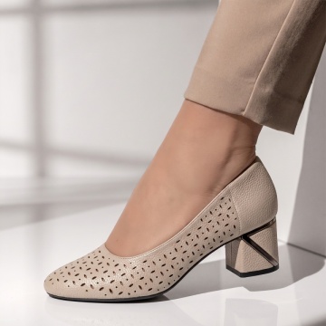 Pantofi dama cu toc gros si perforatii gri deschis INA25, 2, modlet.ro