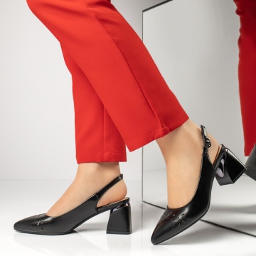 Pantofi cu toc gros dama, Pantofi dama cu toc gros si perforatii negri IRIS33, modlet.ro