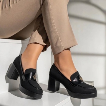 Pantofi dama cu toc gros si platforma negru suede ANA86, 3, modlet.ro