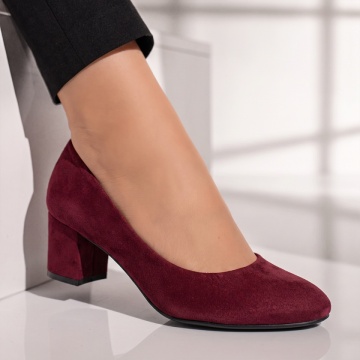 Pantofi dama cu toc gros visiniu suede INA27, 2, modlet.ro