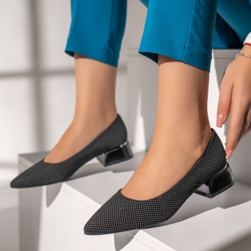 Pantofi cu toc, Pantofi dama cu toc mic negri INA32, modlet.ro