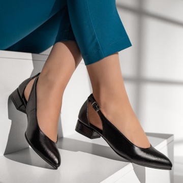 Pantofi dama cu toc mic si bareta negri din Piele naturala MOD13077, 4, modlet.ro