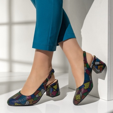 Pantofi dama cu toc si imprimeu multicolor MOD13671, 2, modlet.ro