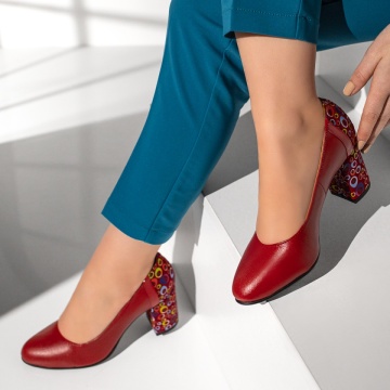 Pantofi dama cu toc si imprimeu rosii din Piele naturala MOD13079, 2, modlet.ro
