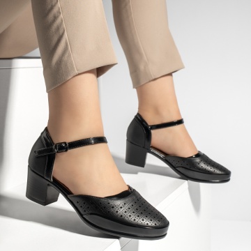 Pantofi dama cu toc si perforatii negri MOD13342, 3, modlet.ro