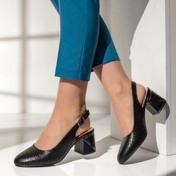 Pantofi dama cu toc si perforatii negri MOD13671, 1, modlet.ro