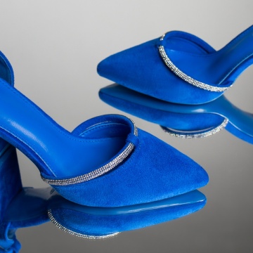 Pantofi dama cu toc si pietre aplicate albastri suede MOD09809, 4, modlet.ro