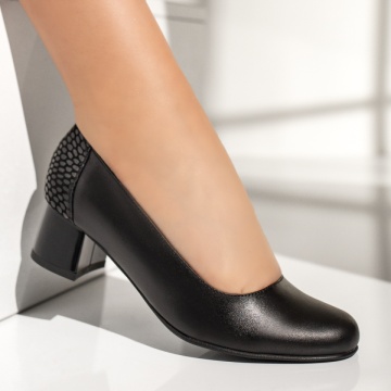 Pantofi dama cu toc si print negri din Piele naturala MOD13488, 3, modlet.ro