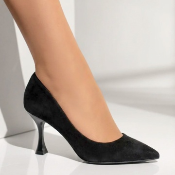 Pantofi Stiletto, Pantofi dama cu toc subtire negru suede MARA33, modlet.ro