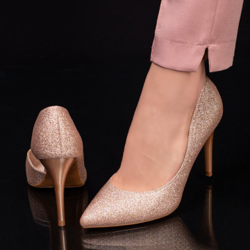 Pantofi dama eleganti Stiletto cu glitter roz MDL03727