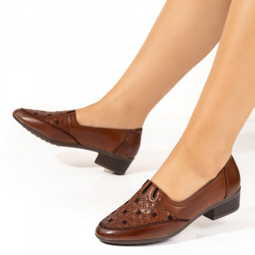 Pantofi dama maro cu toc mic si model floral MOD10323, 3, modlet.ro