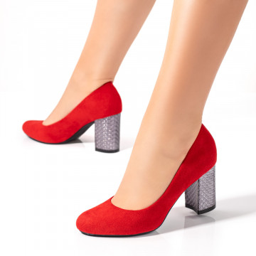 Pantofi dama rosii suede cu toc MOD02830, 3, modlet.ro